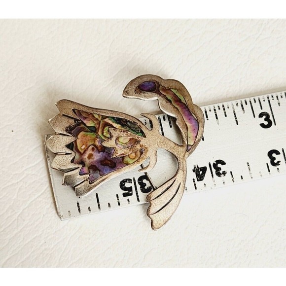 VINTAGE STERLING SILVER  ABALONE TULIP FLOWER PENDANT & BROOCH PIN 2"  7.89g - Picture 6 of 8